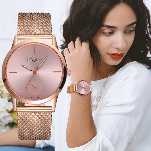 Casual Gold Quartz Wrist Watch For Women Stainless Steel