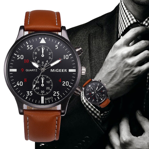 Retro Design Leather Band Watch For Men